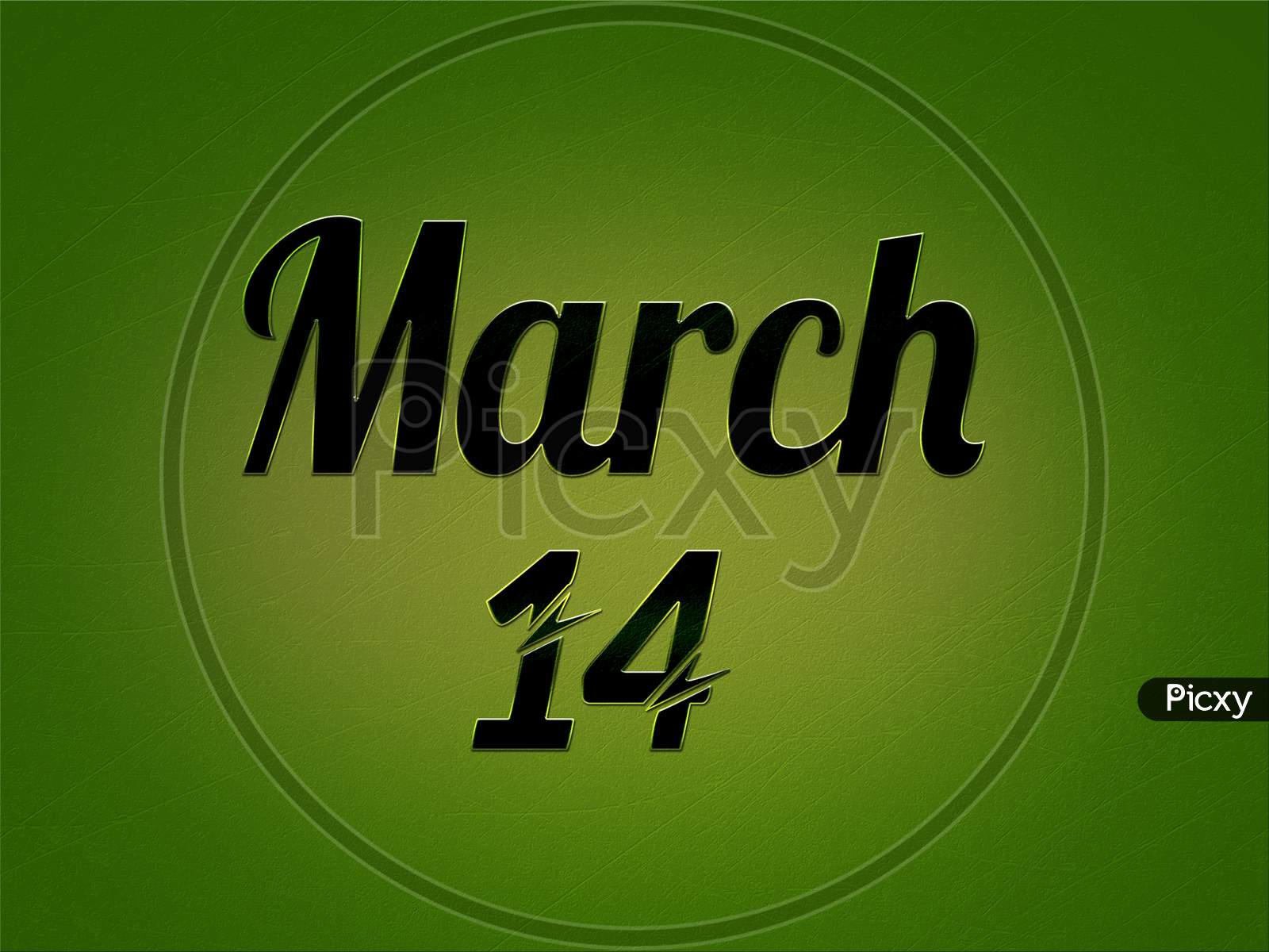 14 March, Monthly Calendar. Text Effect On Green Background