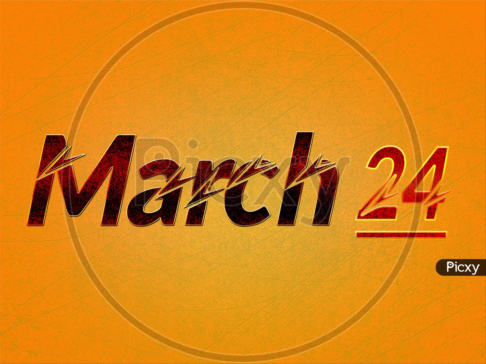 24 March, Monthly Calendar On Yellow Backgrand