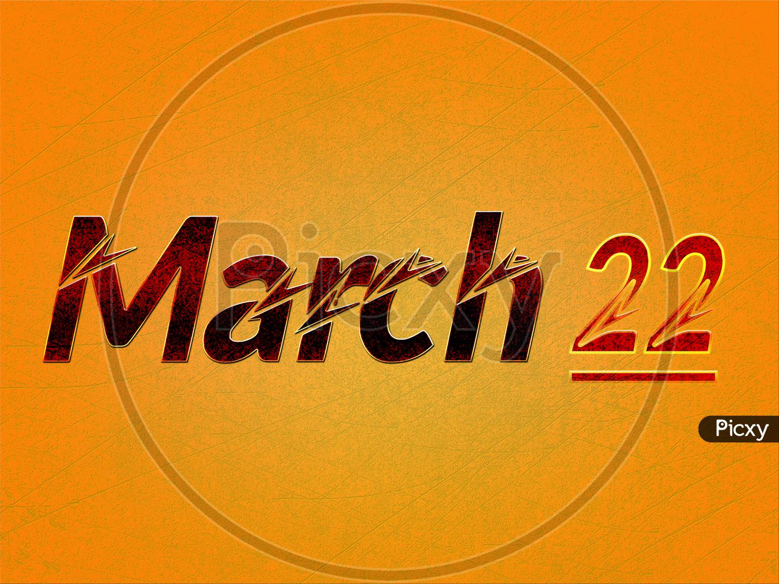 22 March, Monthly Calendar On Yellow Backgrand