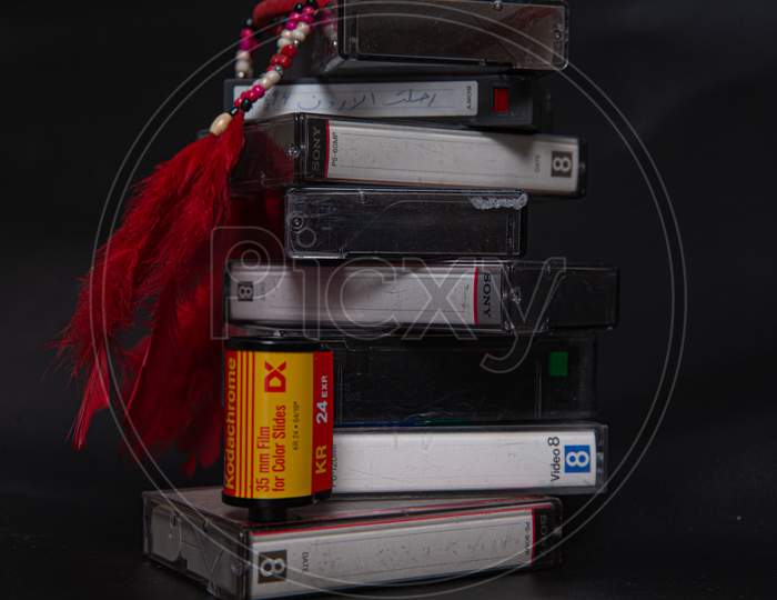 Old Media Stuffs, Old Video Cassette, Old Film Reel, Vintage Shooting Age, India, Bangalore, 2020