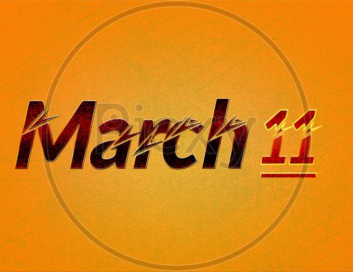 11 March, Monthly Calendar On Yellow Backgrand