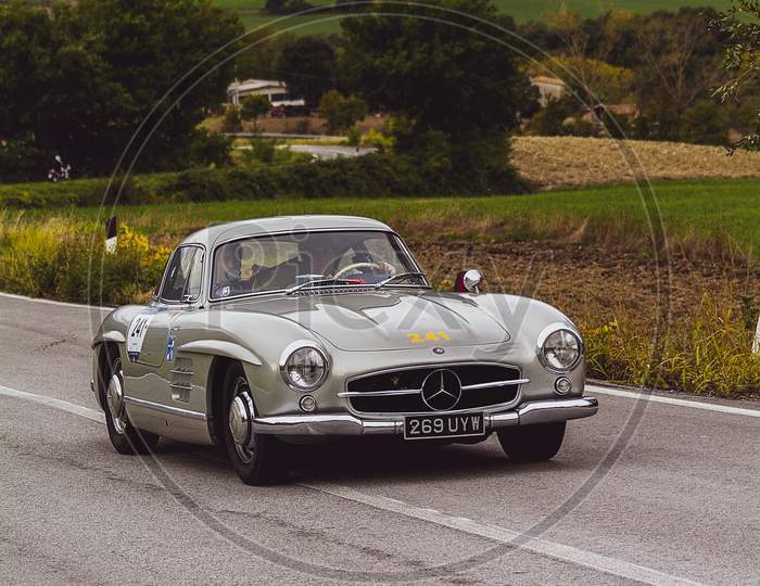 Mercedes-Benz 300 Sl W 198 1955 An Old Racing Car In Rally Mille Miglia 2020 The Famous Italian Historical Race (1927-1957)V
