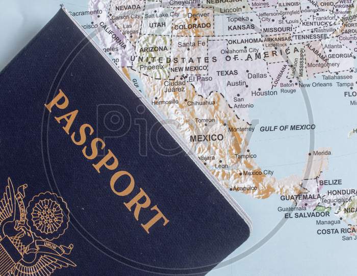 View Of United States Of America Passport. Travel Document For Us Citizens
