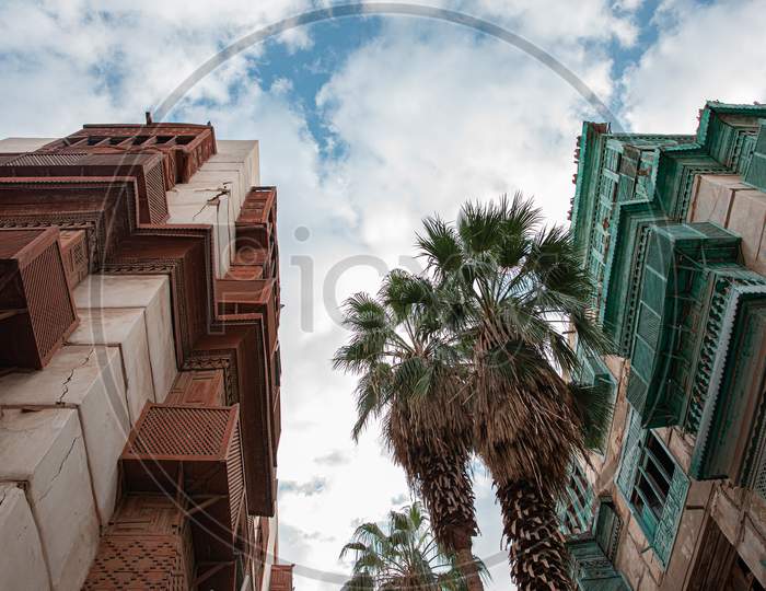 Old Jeddah , Neighborhood Historical City Of Jeddahin A Cloudy Skyold House . Saudi Heritage. Ksa