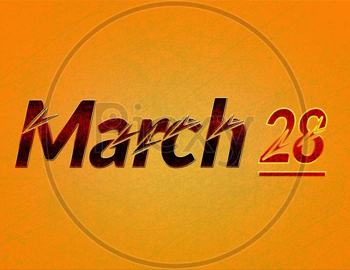 28 March, Monthly Calendar On Yellow Backgrand
