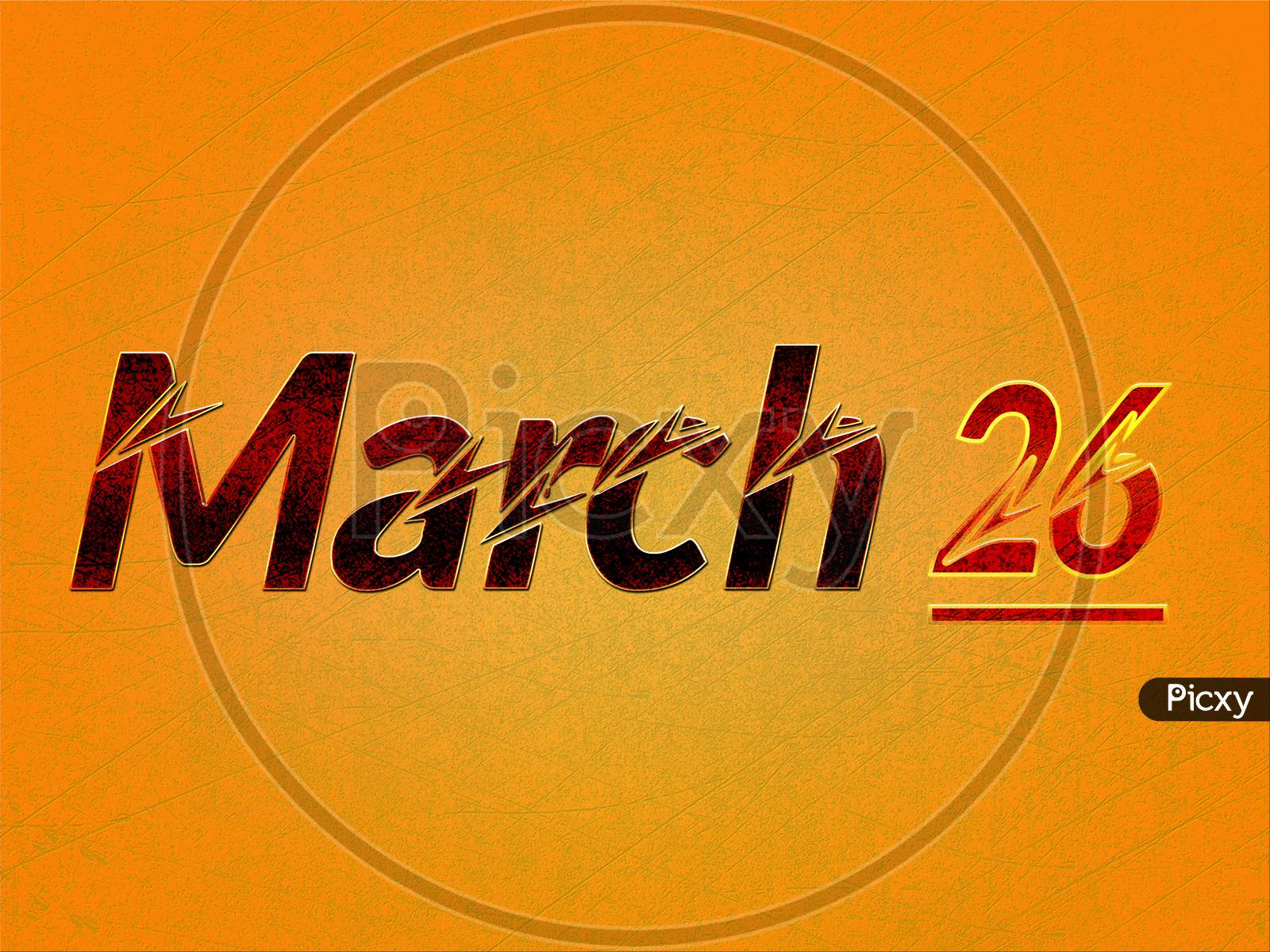 26 March, Monthly Calendar On Yellow Backgrand