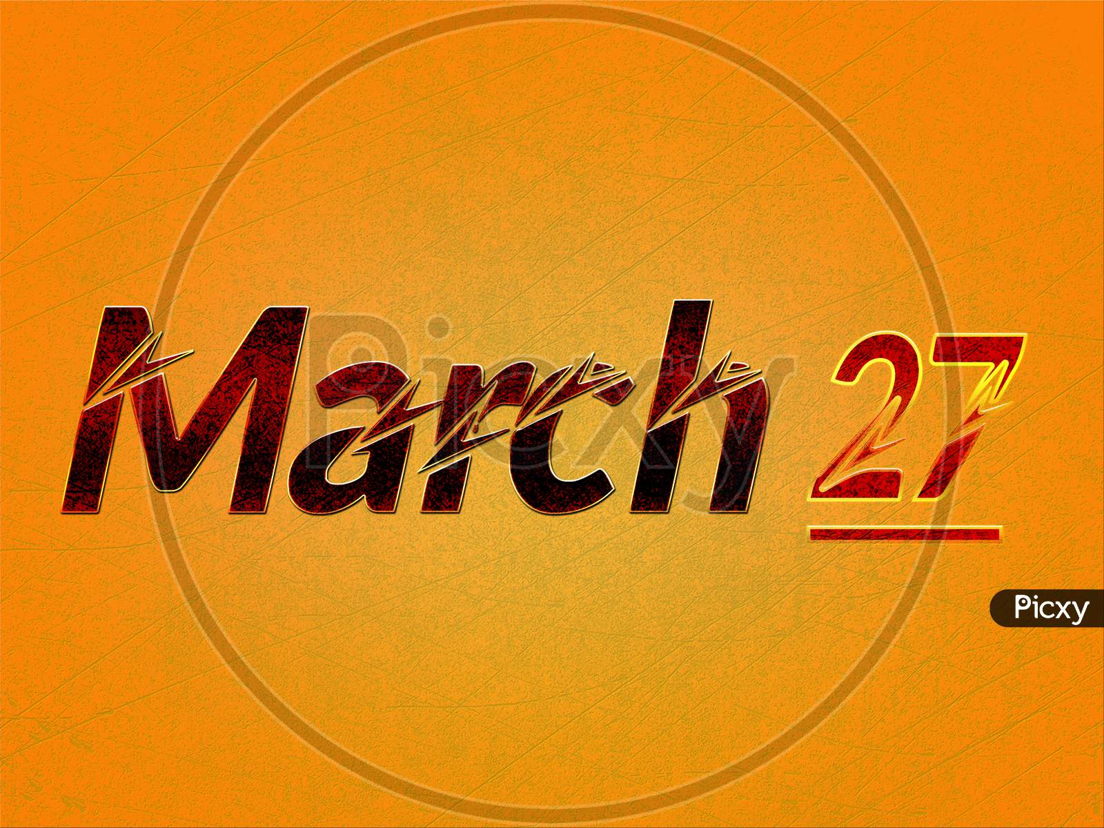 27 March, Monthly Calendar On Yellow Backgrand