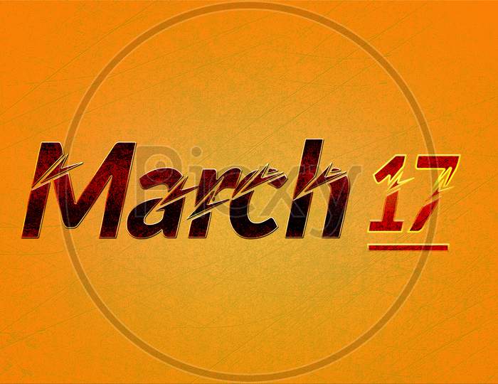 17 March, Monthly Calendar On Yellow Backgrand
