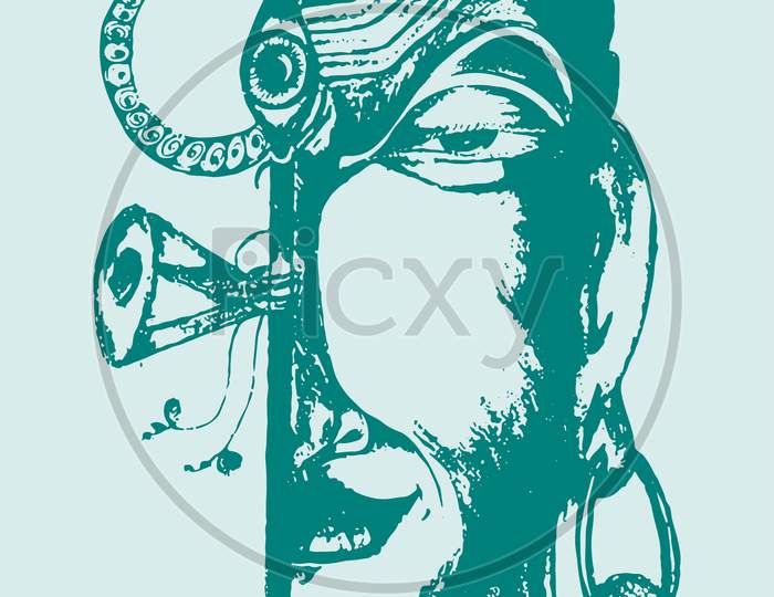 Drawing Or Sketch Of Lord Shiva And Parvati Editable Outline Illustration