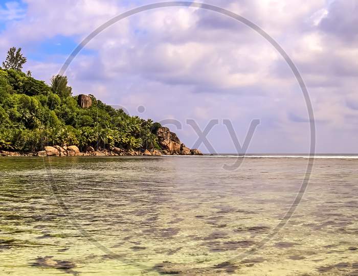 Sunny Day Beach View On The Paradise Islands Seychelles