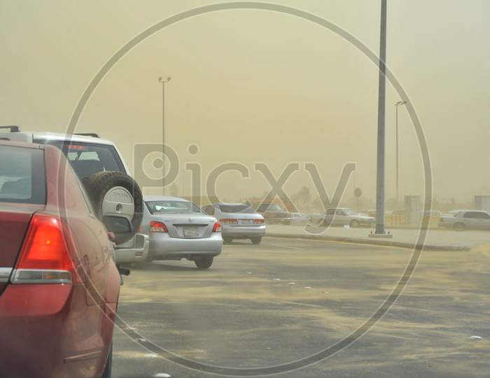 Jeddah,City,In,Dusty,Day.Sand,Storm,In,The,City.,Saudi