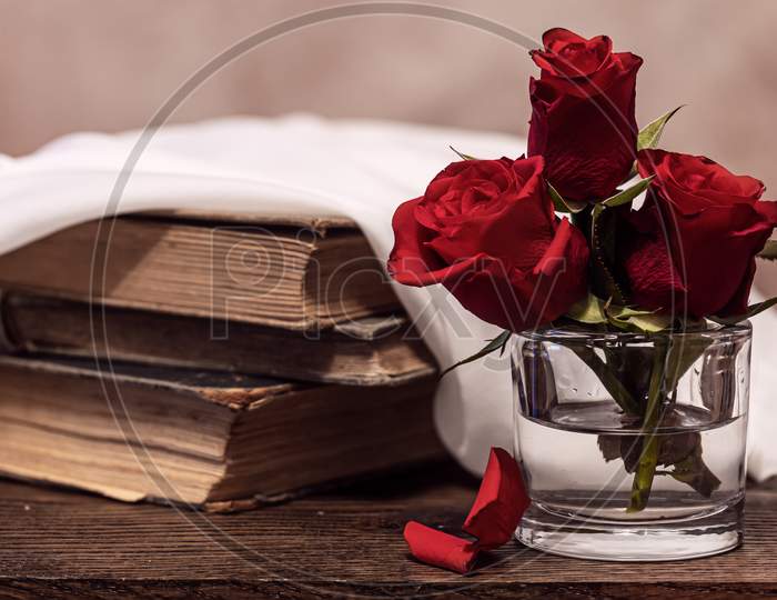 Roses  Red  Old Books  Wedding  Love  Petals