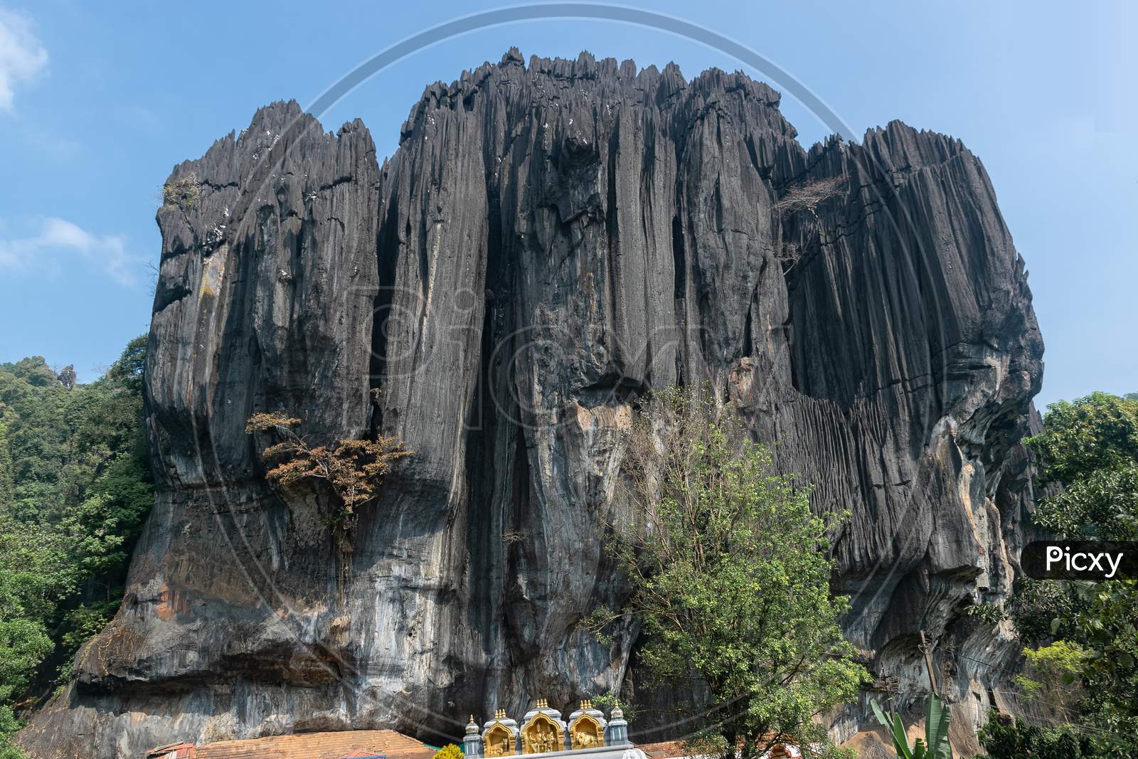 Panoramic View Of Massive And Unusual Karst Rock Outcrop Known As Bhairaveshwara Shikhara With Bhairaveshwara Temple Located In Yana, Karnataka, India