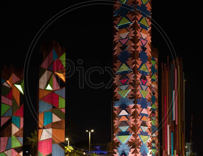 Pillars,With,Colored,Artwork,In,Balad,,Jeddah,,Saudi,Arabia,,July
