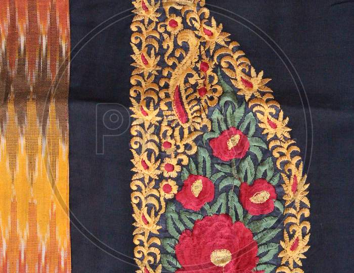 Fashion Embroidery Design For Prints. Colorful Flowers And Leafs. Embroidered Floral And Paisley Pattern.