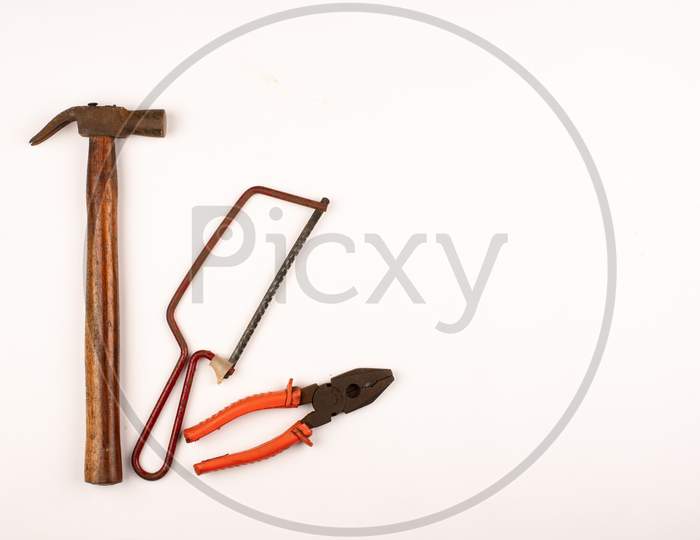 Tools On White Background With Space For Text, Happy Labour Day.
