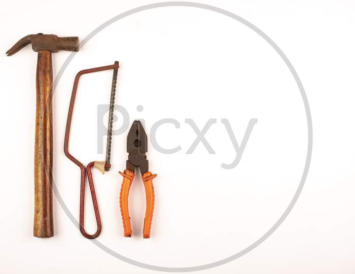 Tools On White Background With Space For Text, Happy Labour Day.