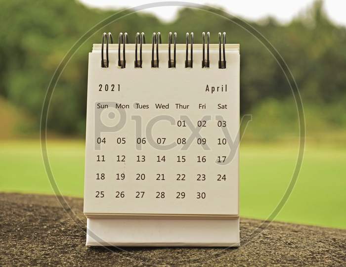 April 2021 Calendar On Top Of Big Stone - 2021 New Year Concept