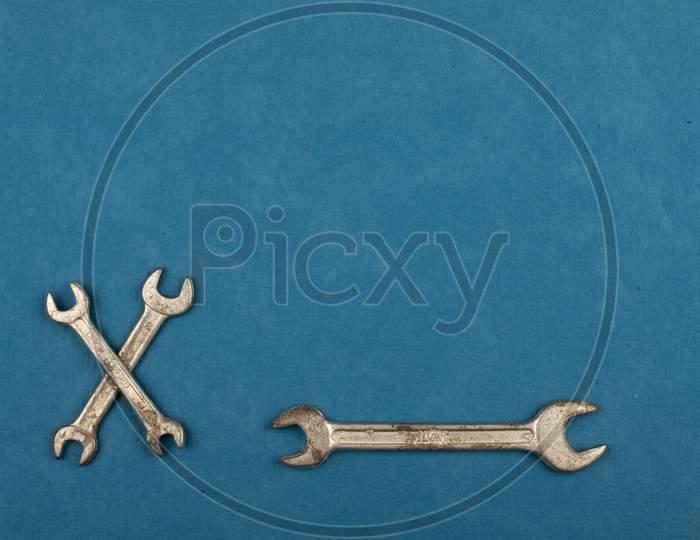 Set Of Tools On Blue Background As Labour Day Background