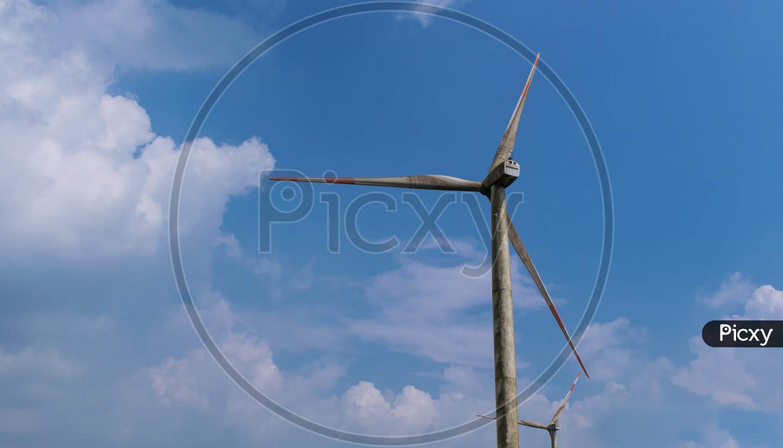 Low Angle Panoramic Landscape View Of A Windmill At Chalkewadi, Satara, Maharashtra, India