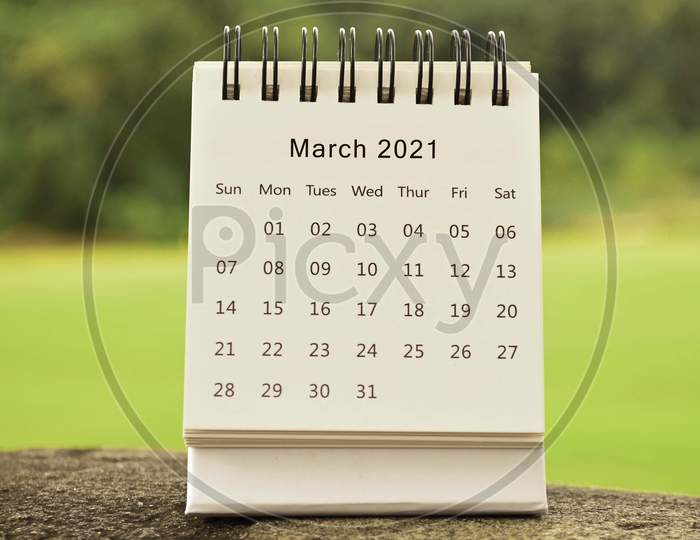 March 2021 Calendar On Top Of Big Stone - 2021 New Year Concept