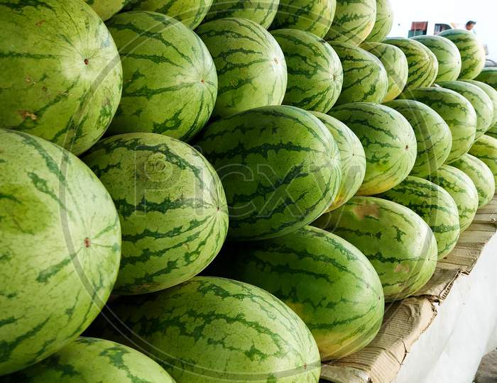 Watermelons kept for sale in indian market