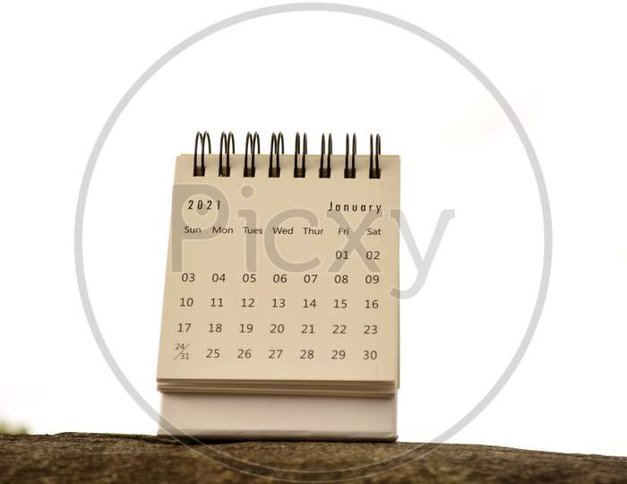 January 2021 Calendar On Top Of Big Stone - 2021 New Year Concept