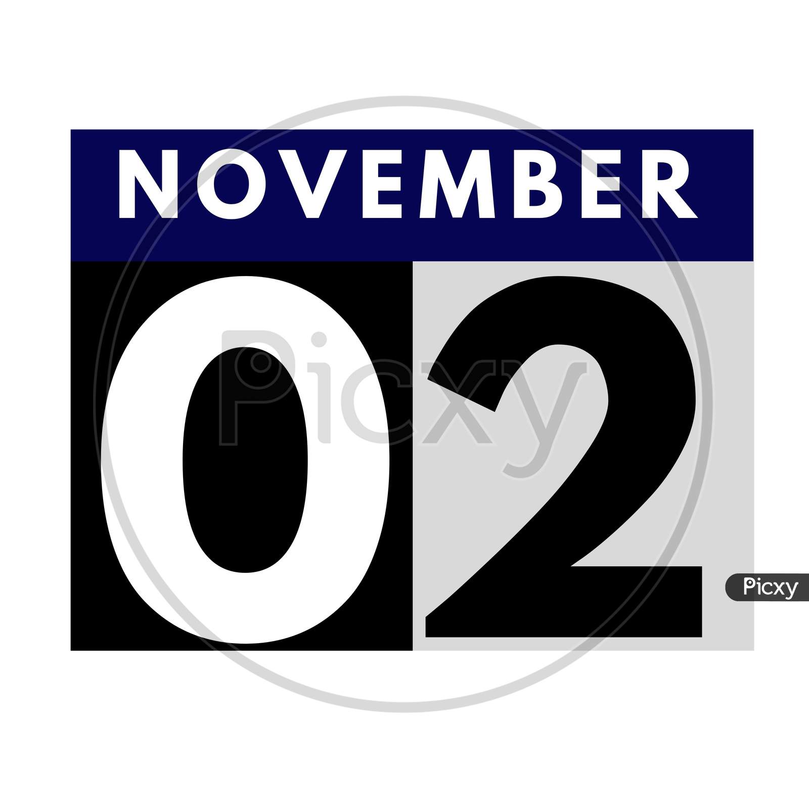 November 2 . Flat Daily Calendar Icon .Date ,Day, Month .Calendar For The Month Of November