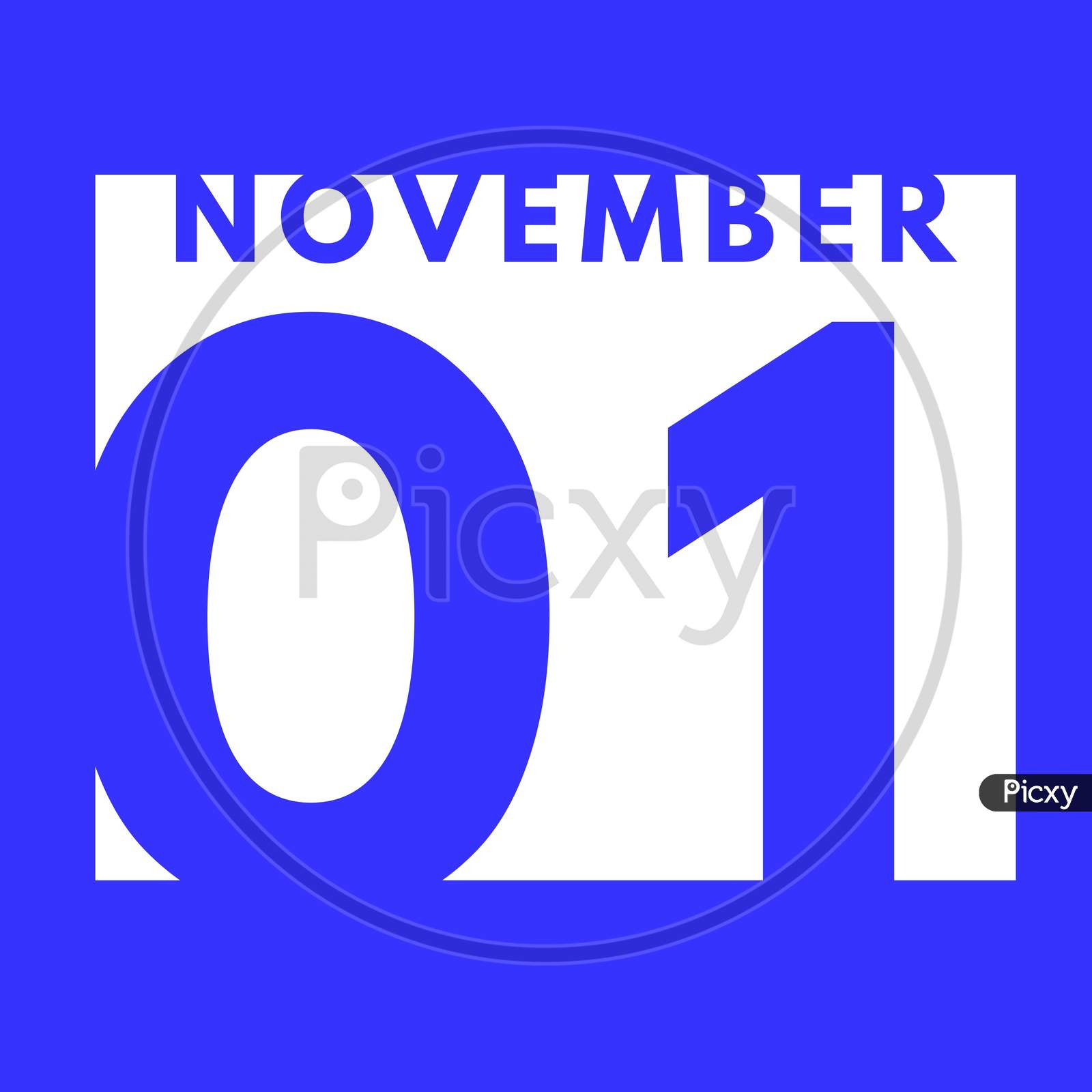 November 1 . Flat Modern Daily Calendar Icon .Date ,Day, Month .Calendar For The Month Of November