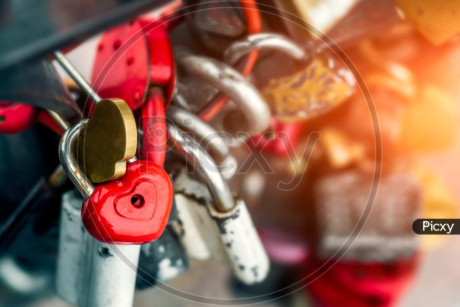 Red Locks In The Form Of A Heart. Metal Locks. A Bunch Of Locks. Heart Locks