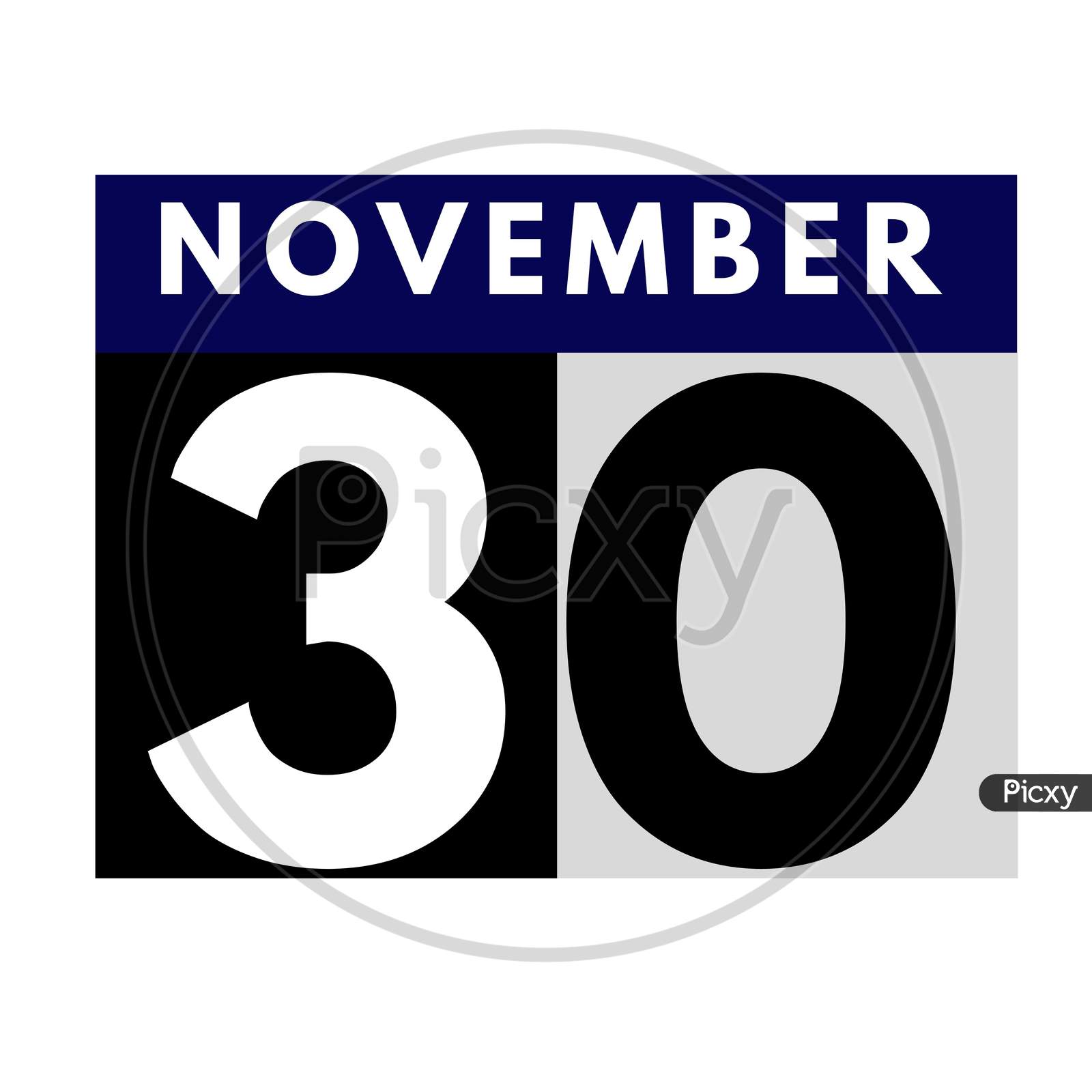 November 30 . Flat Daily Calendar Icon .Date ,Day, Month .Calendar For The Month Of November
