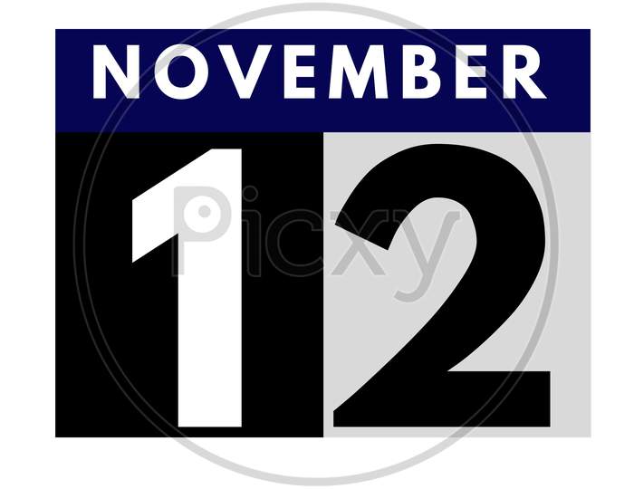 November 12 . Flat Daily Calendar Icon .Date ,Day, Month .Calendar For The Month Of November