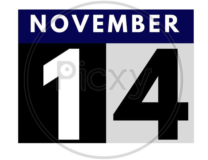 November 14 . Flat Daily Calendar Icon .Date ,Day, Month .Calendar For The Month Of November