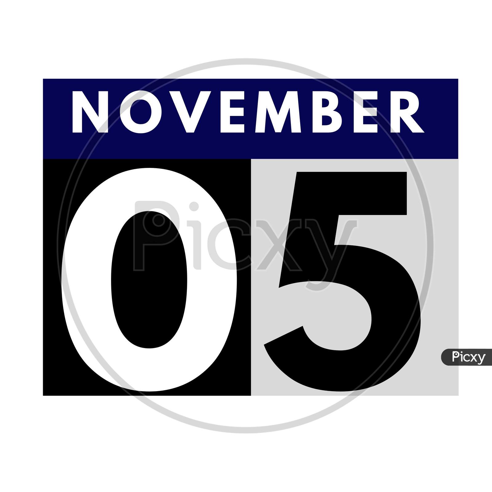 November 5 . Flat Daily Calendar Icon .Date ,Day, Month .Calendar For The Month Of November