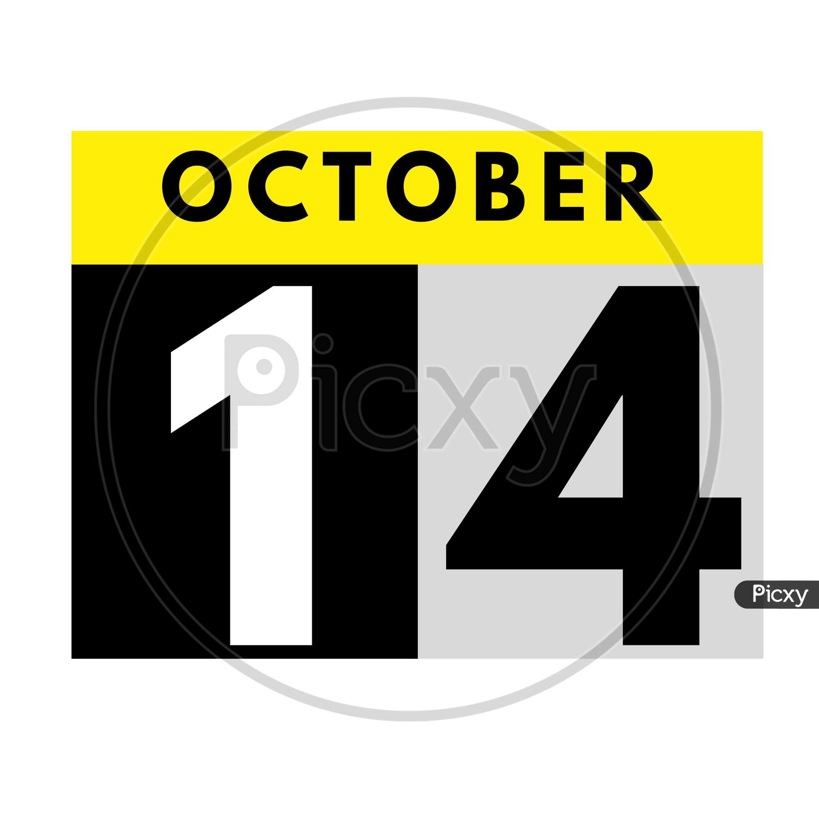 October 14 . Flat Daily Calendar Icon .Date ,Day, Month .Calendar For The Month Of October