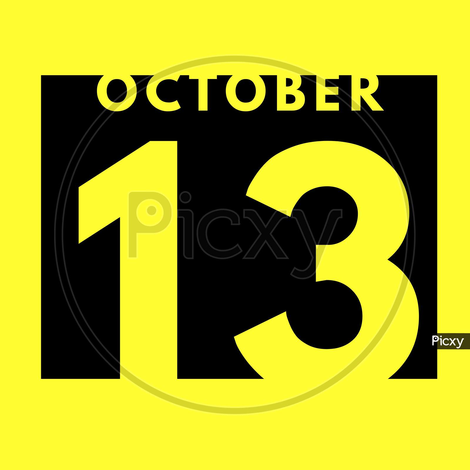 October 13 . Flat Modern Daily Calendar Icon .Date ,Day, Month .Calendar For The Month Of October