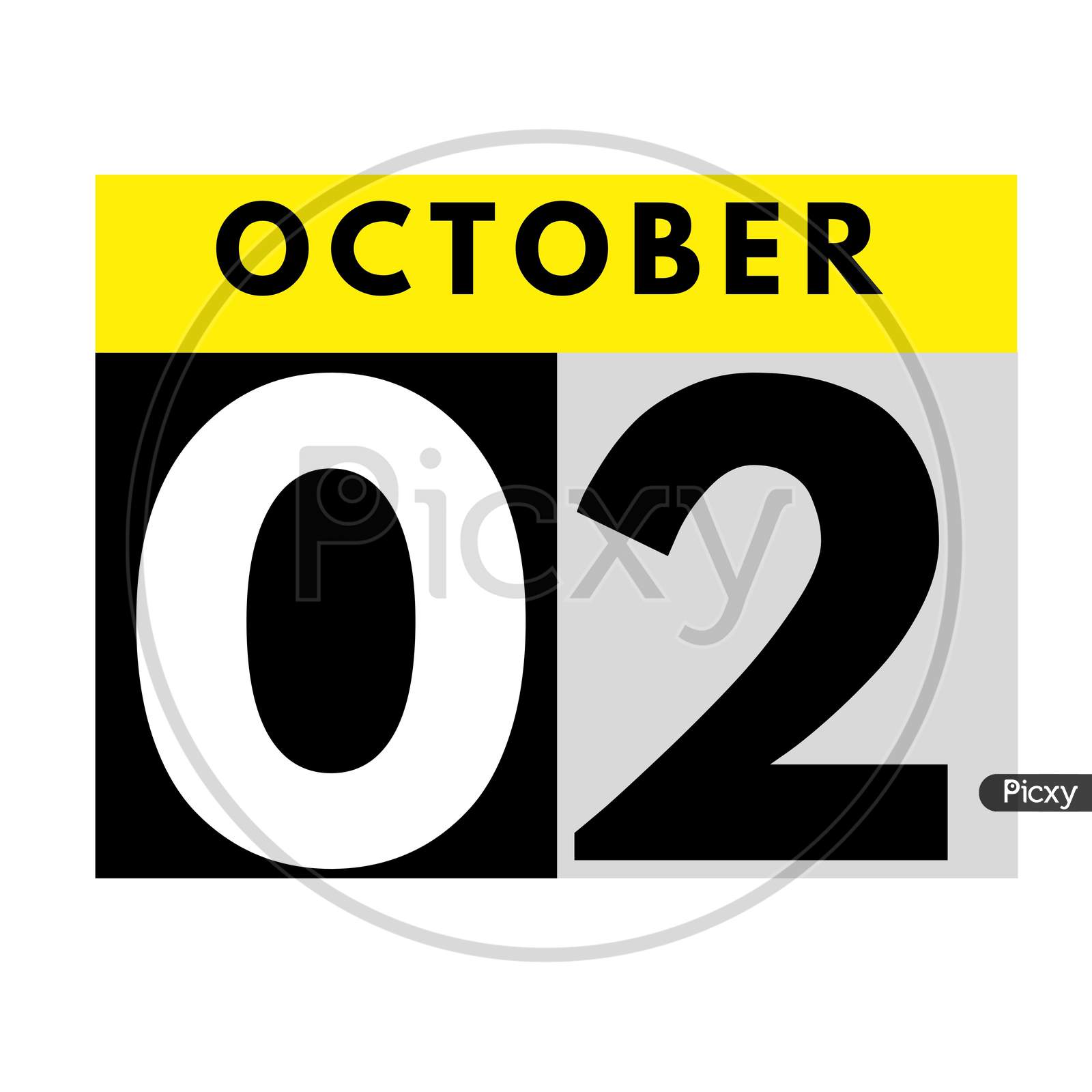 October 2 . Flat Daily Calendar Icon .Date ,Day, Month .Calendar For The Month Of October