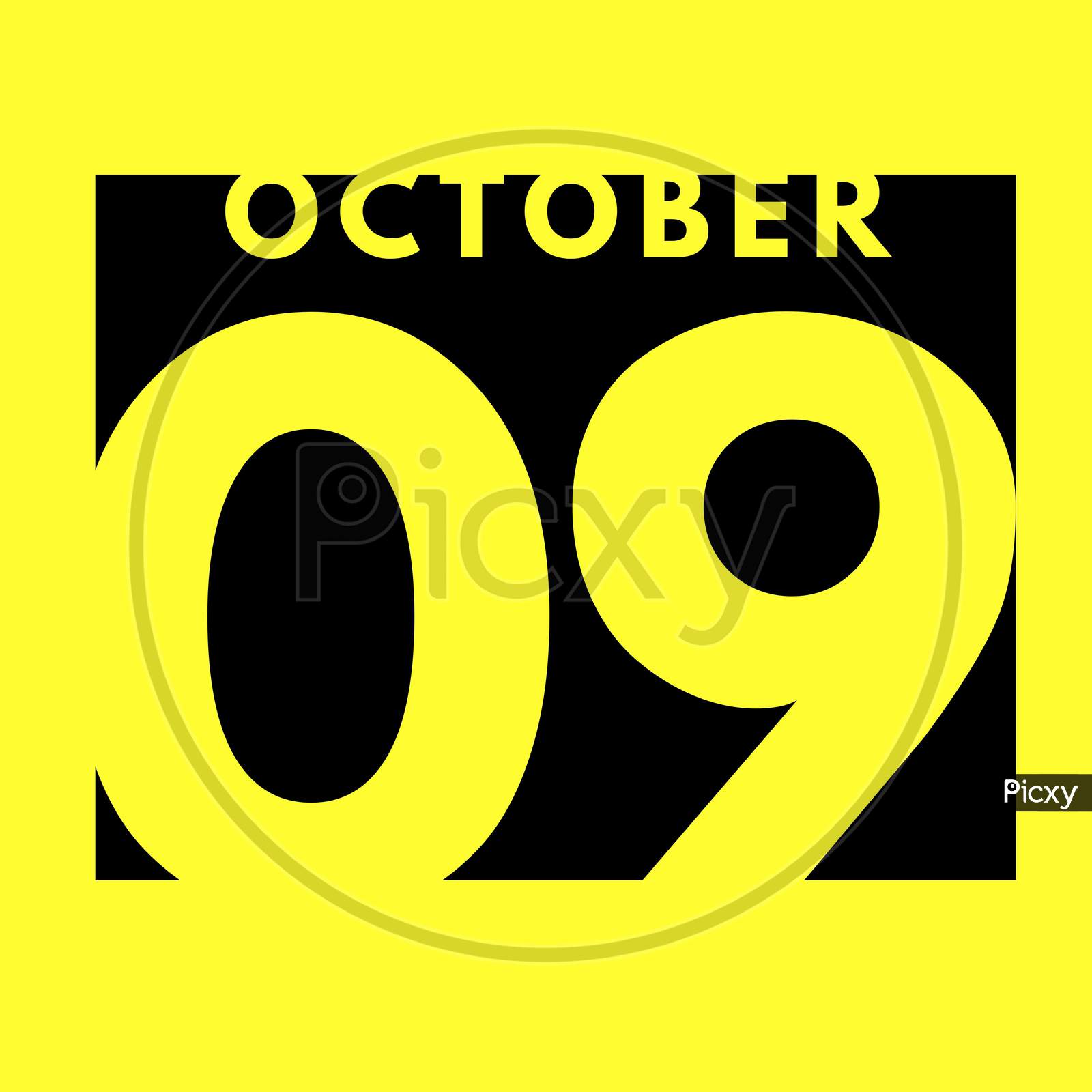 October 9 . Flat Modern Daily Calendar Icon .Date ,Day, Month .Calendar For The Month Of October
