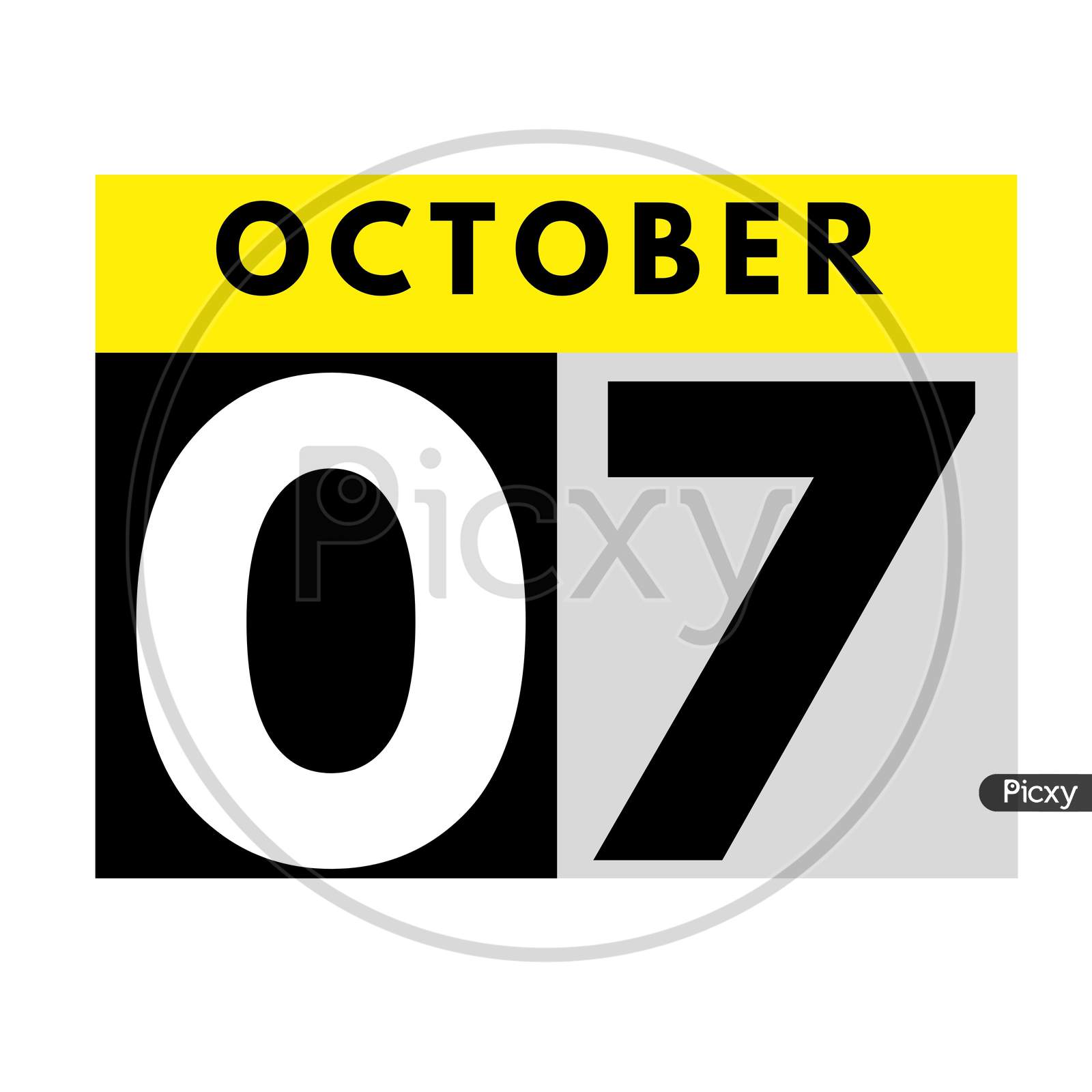 October 7 . Flat Daily Calendar Icon .Date ,Day, Month .Calendar For The Month Of October