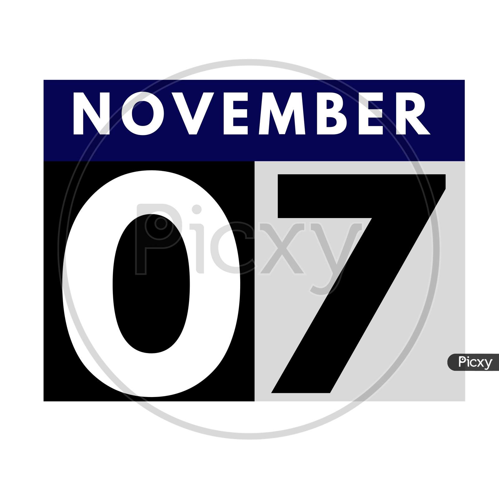 November 7 . Flat Daily Calendar Icon .Date ,Day, Month .Calendar For The Month Of November