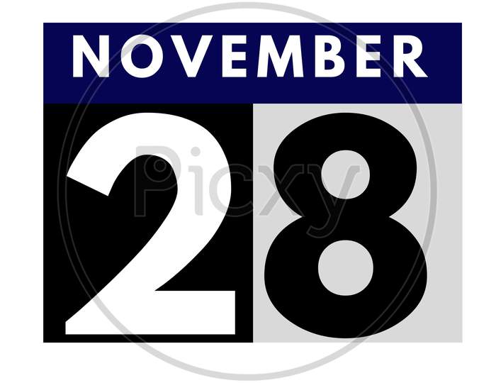 November 28 . Flat Daily Calendar Icon .Date ,Day, Month .Calendar For The Month Of November