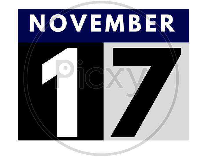 November 17 . Flat Daily Calendar Icon .Date ,Day, Month .Calendar For The Month Of November