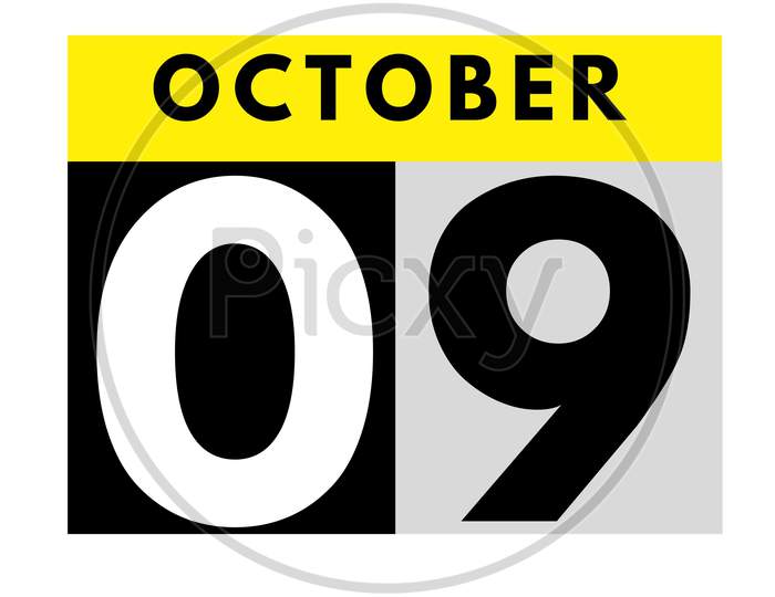October 9 . Flat Daily Calendar Icon .Date ,Day, Month .Calendar For The Month Of October