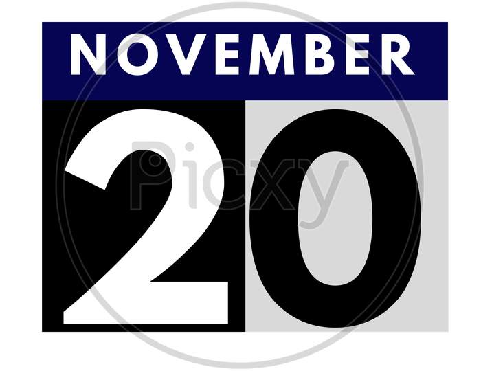 November 20 . Flat Daily Calendar Icon .Date ,Day, Month .Calendar For The Month Of November