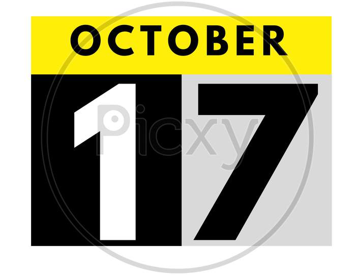 October 17 . Flat Daily Calendar Icon .Date ,Day, Month .Calendar For The Month Of October