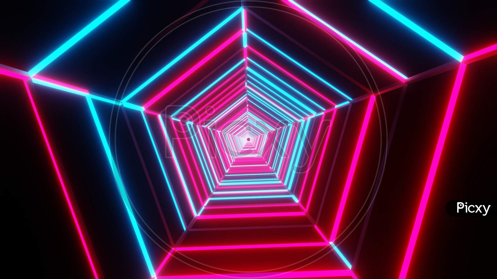 3D Illustration Graphic Of Beautiful Red And Blue Color Neon Lighting Pentagon Shape Tunnel Seamless Looping Motion Graphics.