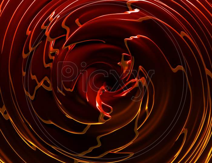 3D Illustration Of A Abstract  Brown Background With Scintillating Circles And Gloss. Illustration Beautiful. Abstract Background With Twirl Effect In Brown