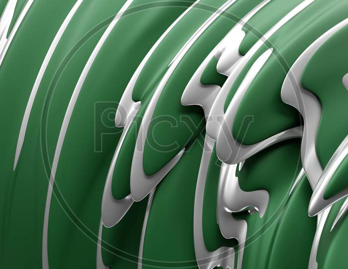 3D Illustration Of A Abstract Green Background With Scintillating Circles And Gloss. Illustration Beautiful. Abstract Background With Twirl Effect In Green