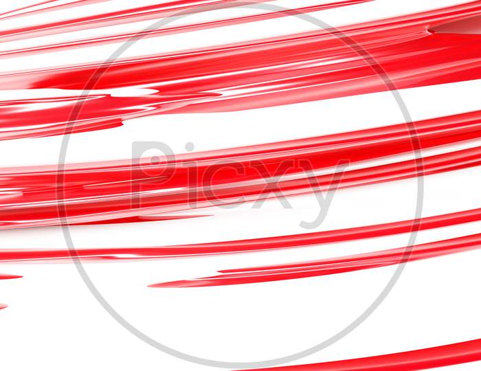 3D Illustration Of A Stereo Strip Of Different Colors. Geometric Stripes Similar To Waves. Abstract   Red And White  Glowing Crossing Lines Pattern