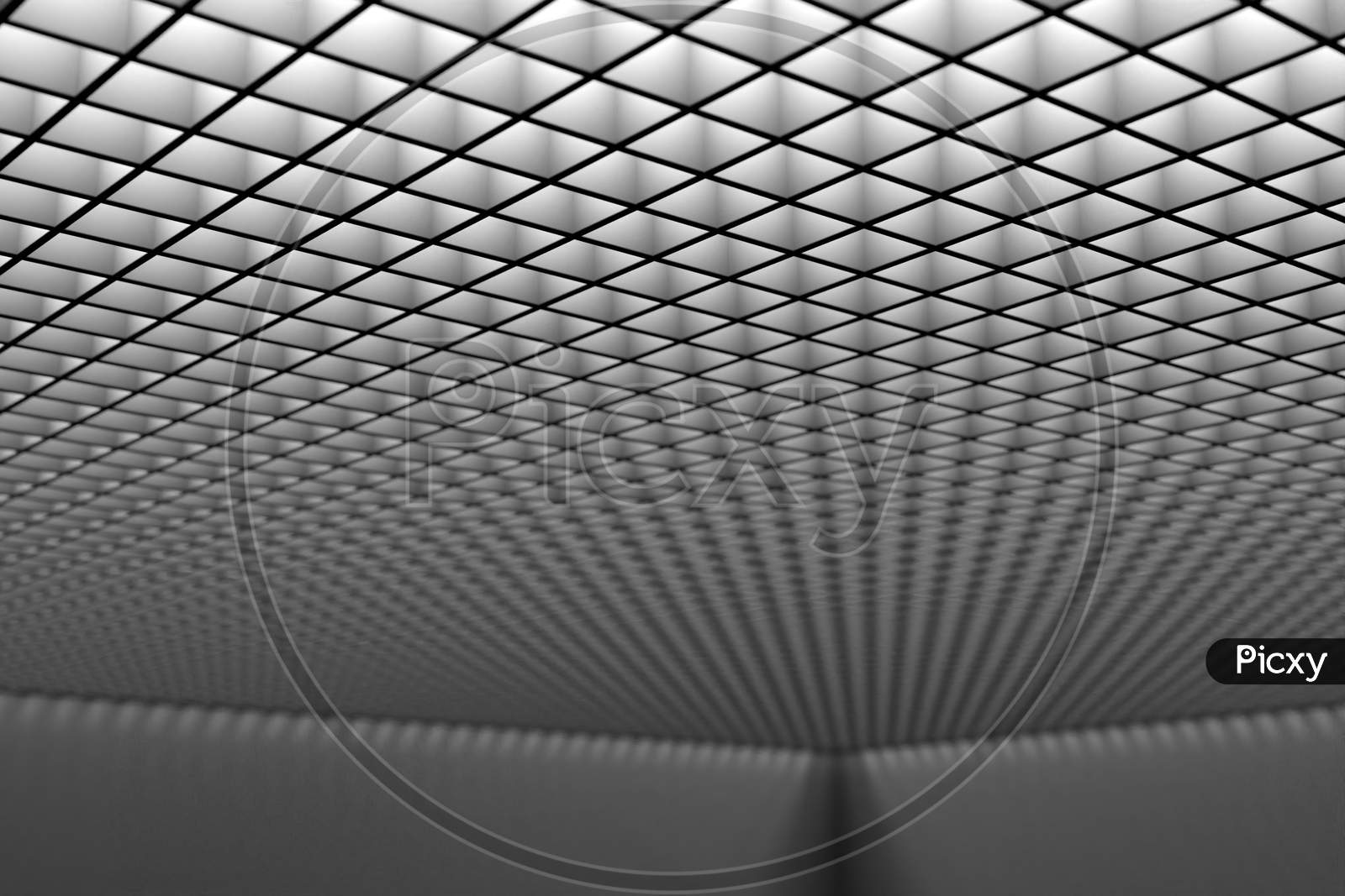3D Illustration Gray  Pattern, Cell In Geometric Ornamental Style From Stripes . Abstract  Geometric Background, Texture  .  Unusual Ceiling